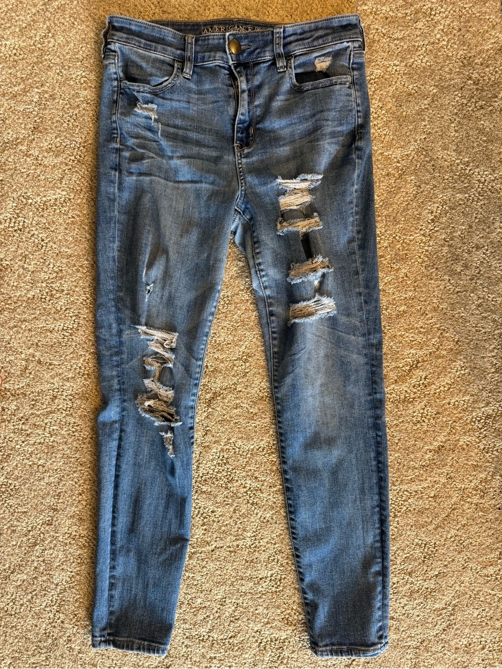 American Eagle Outfitters Distressed Medium Blue Skinny Jeans
